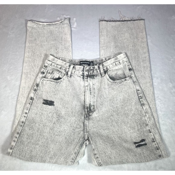 Pretty Little Thing Jeans Womens 8 (US) Grey Acid Wash Distressed‎ Raw Hem Denim - Picture 1 of 13